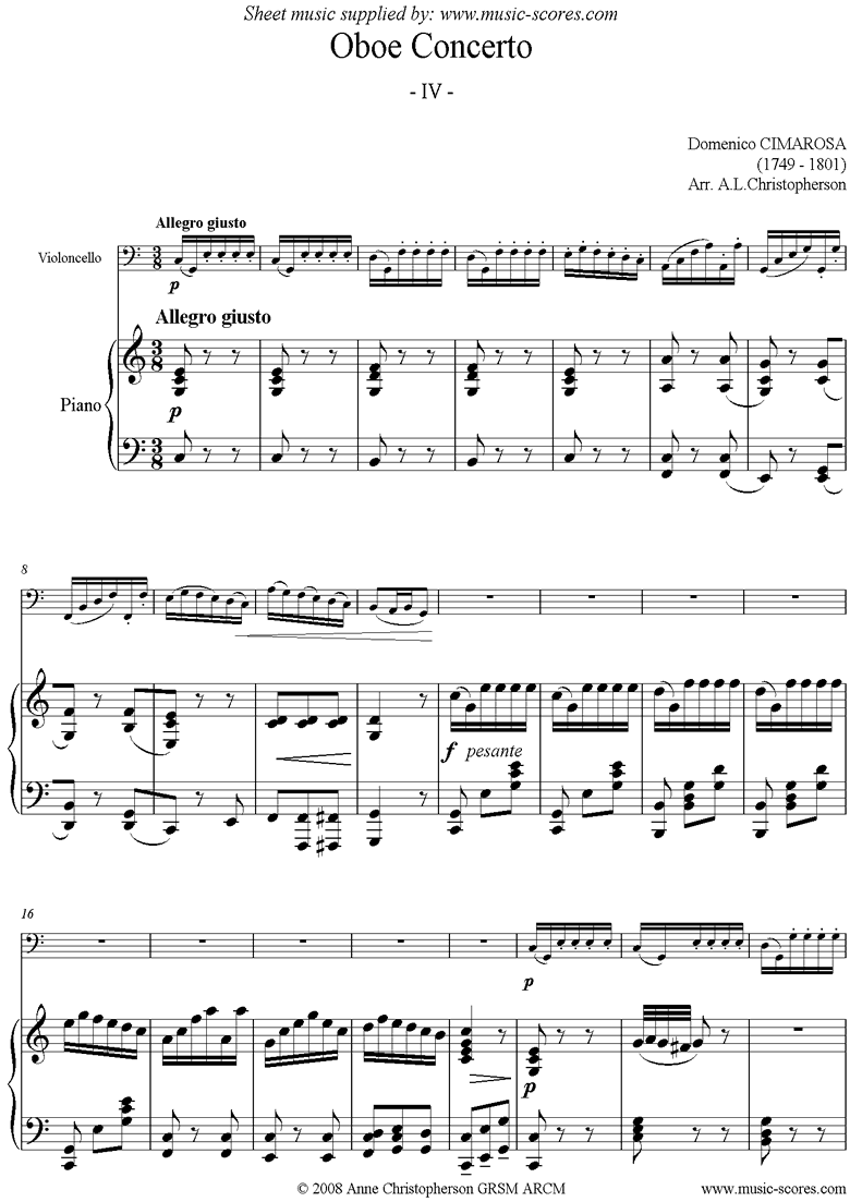Front page of Concerto: 4th mvt: Allegro giusto: Cello sheet music