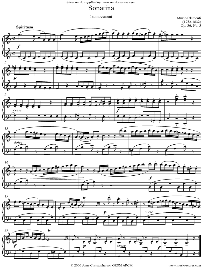 Front page of Op. 36, No. 3: Sonatina in C: 1st Movement sheet music