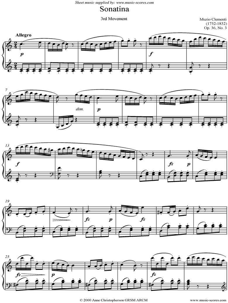 Front page of Op. 36, No. 3: Sonatina in C: 3rd Movement sheet music