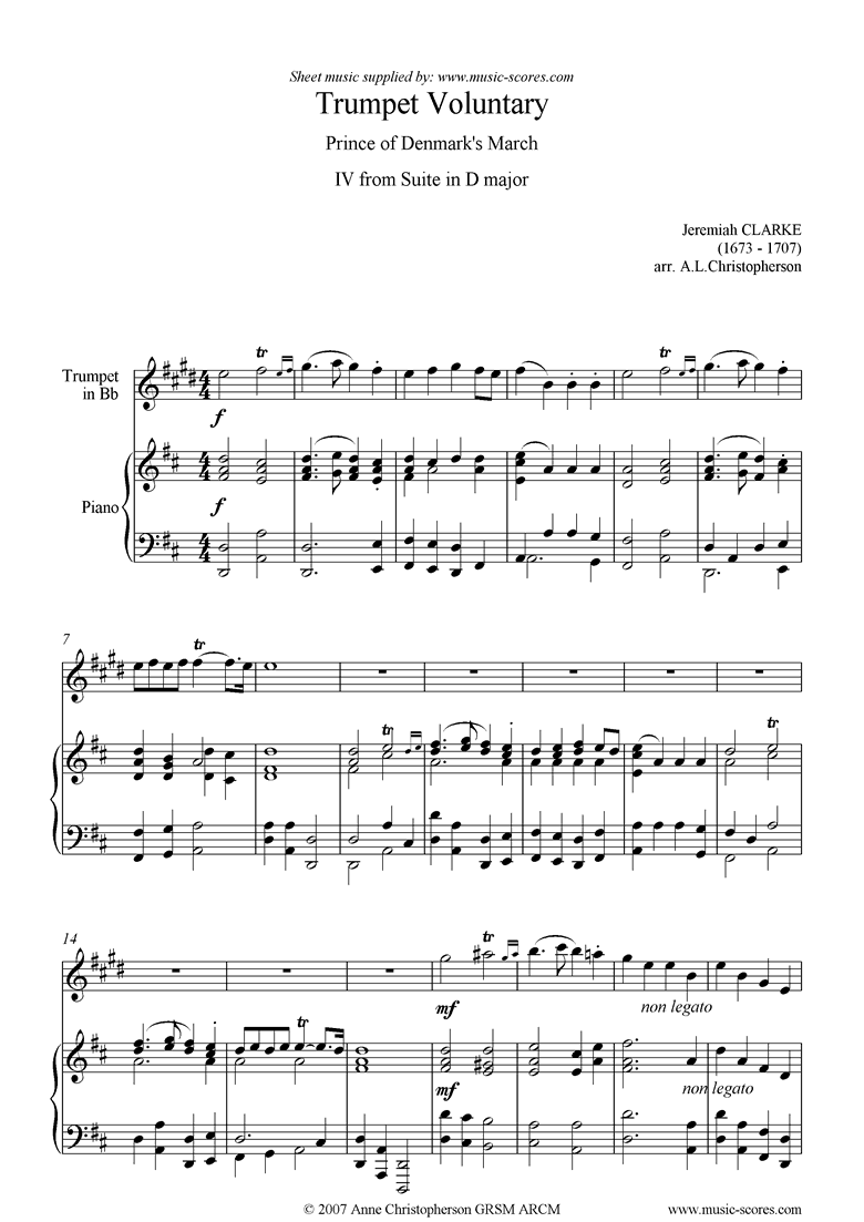 Front page of Suite in D: Trumpet Voluntary: Trumpet and Piano sheet music