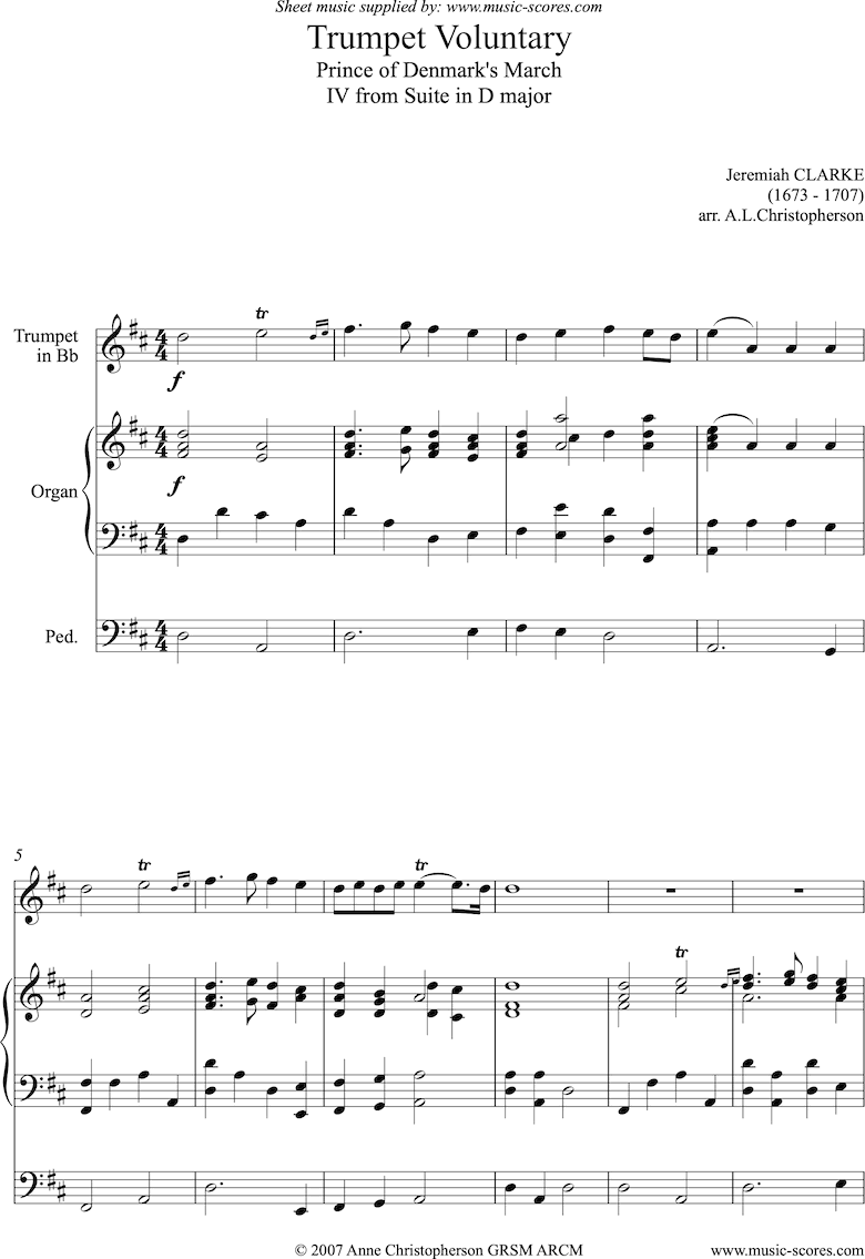 Front page of Suite in D: Trumpet Voluntary: Trumpet and Organ sheet music