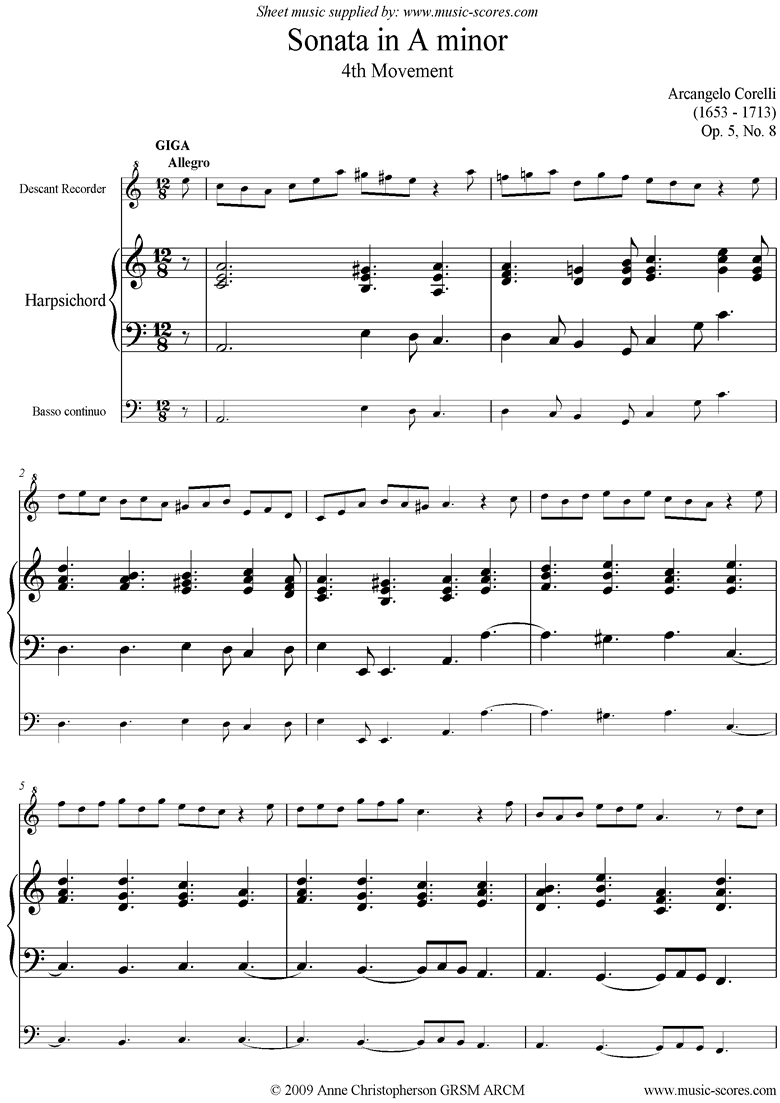 Front page of Sonata in A minor, 4th Movement: Op. 5, No. 8 sheet music