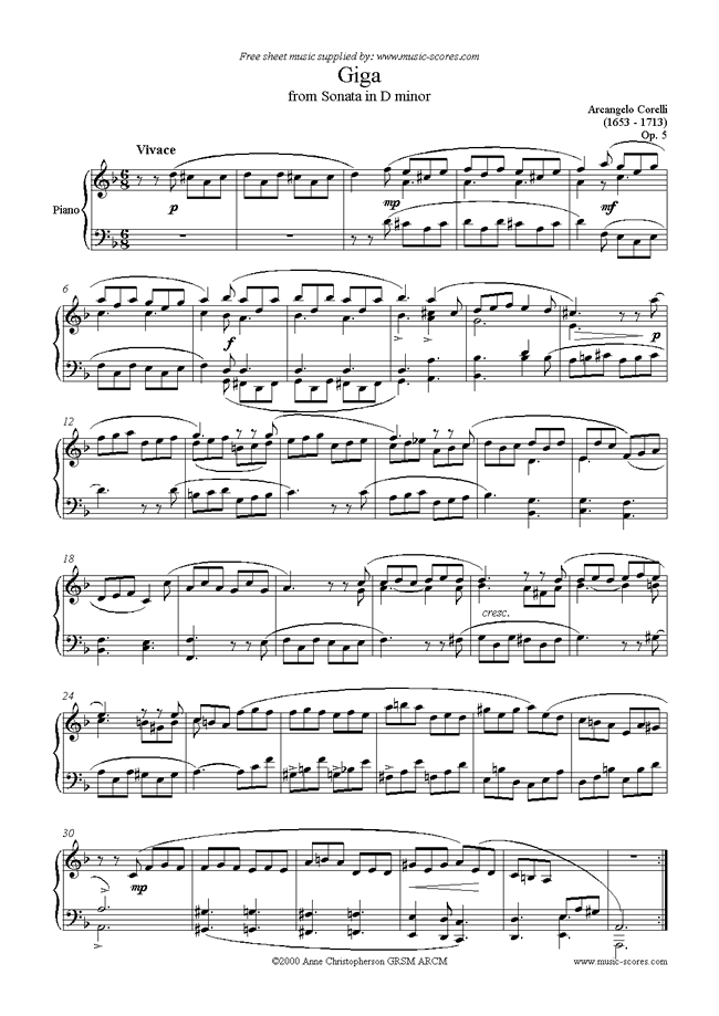 Front page of Giga, from Sonata in D minor: Op. 5 sheet music