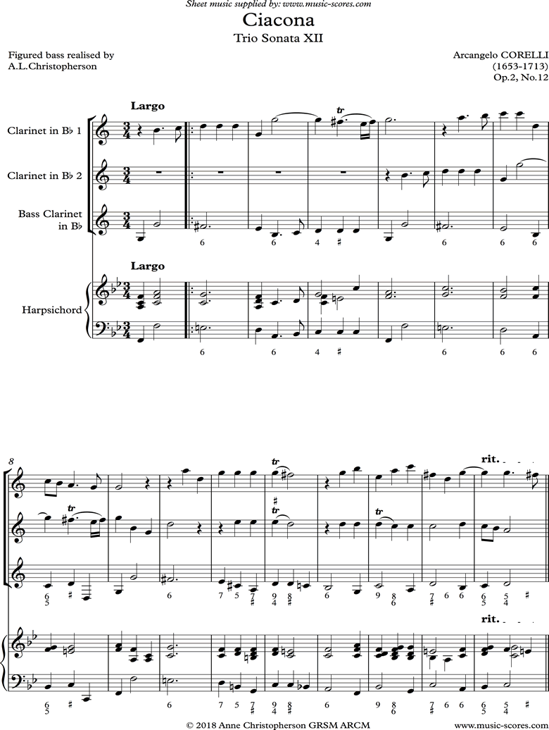 Front page of Trio Sonata in G Minor: Op. 2, No. 12 sheet music