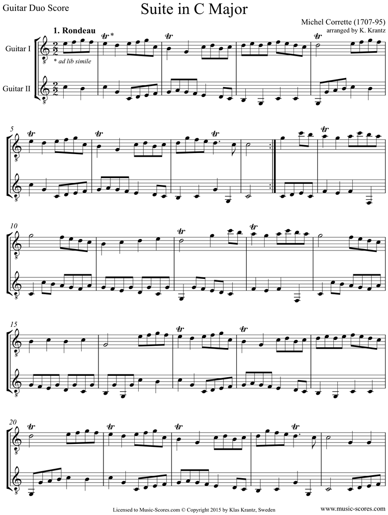 Front page of Suite in C major: Guitar duo sheet music