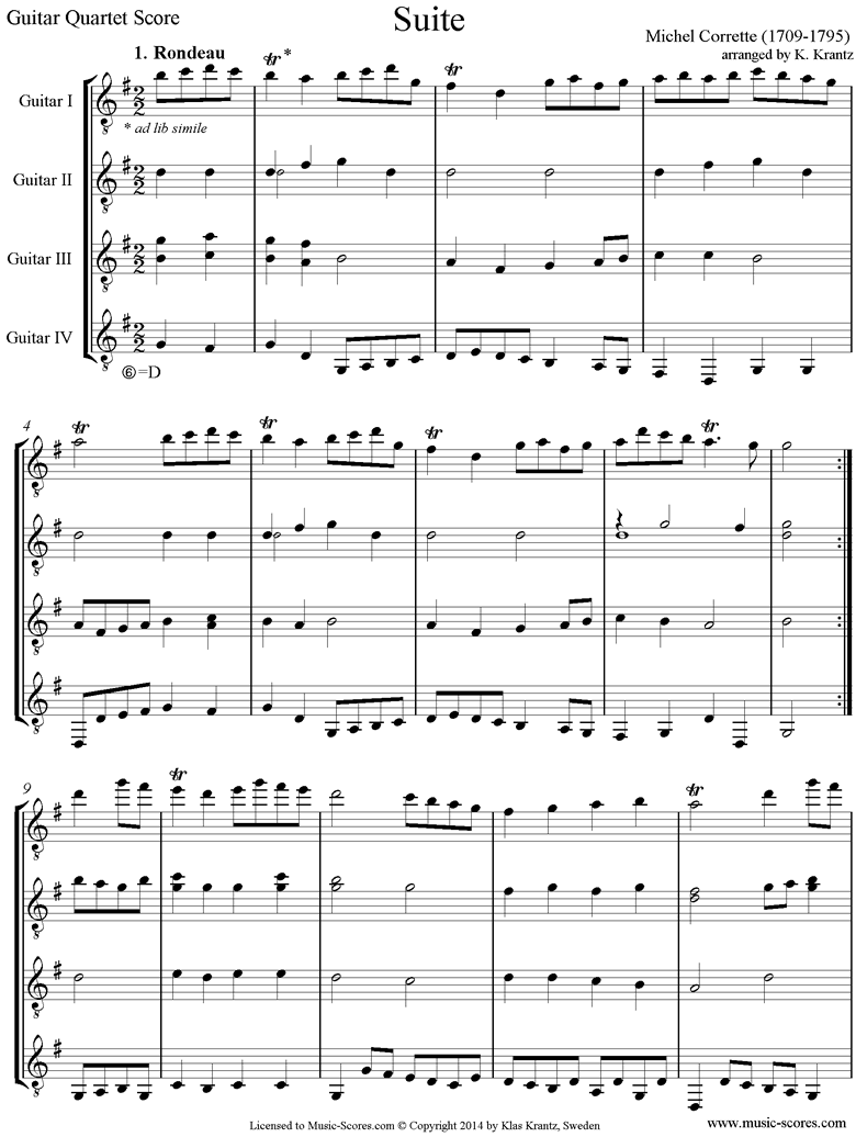 Front page of Suite in C major: Guitar quartet sheet music