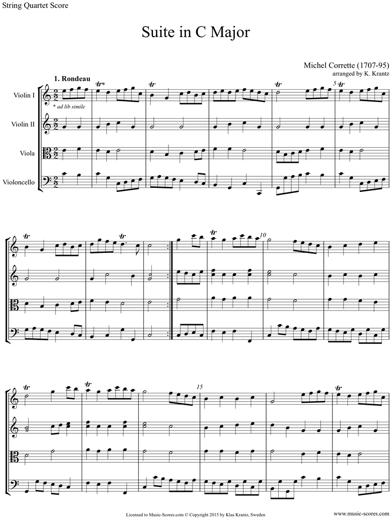 Front page of Suite in C major: String quartet sheet music