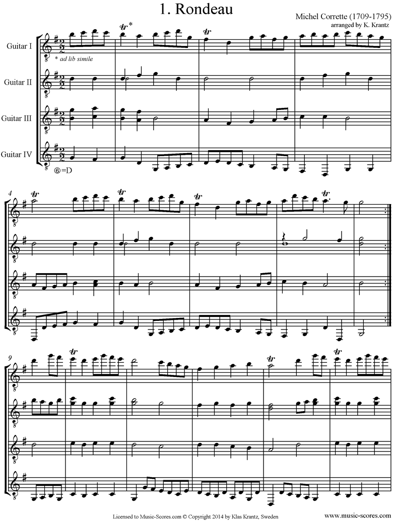 Front page of Suite in C major: Rondo No.1: Guitar quartet sheet music