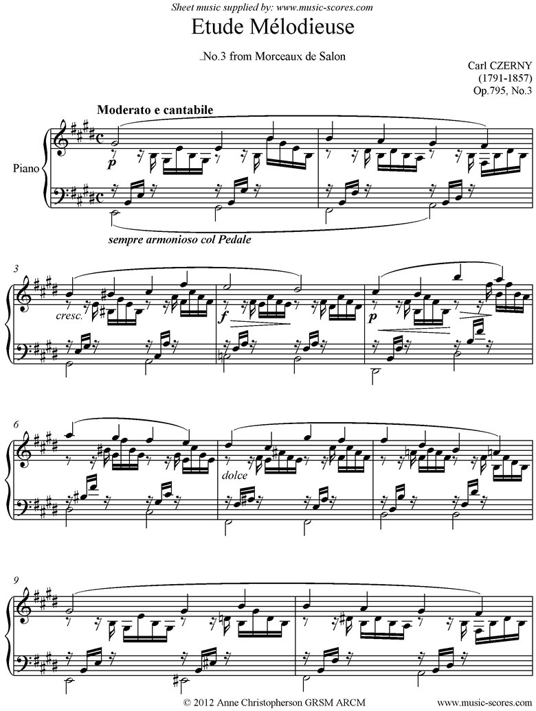 Front page of Op795, No3: Melodic Study: Piano sheet music