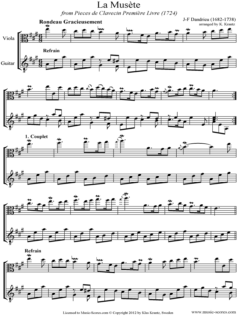 Front page of La Musete: Viola, Guitar sheet music