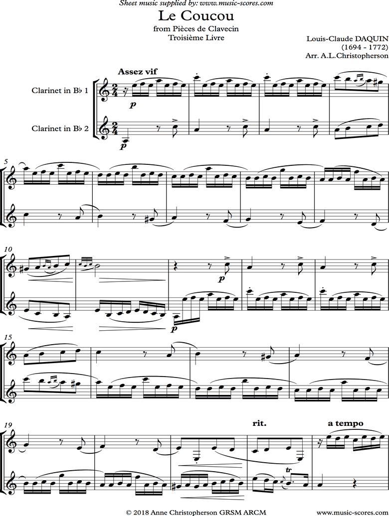 Le Coucou: Clarinet duo by Daquin