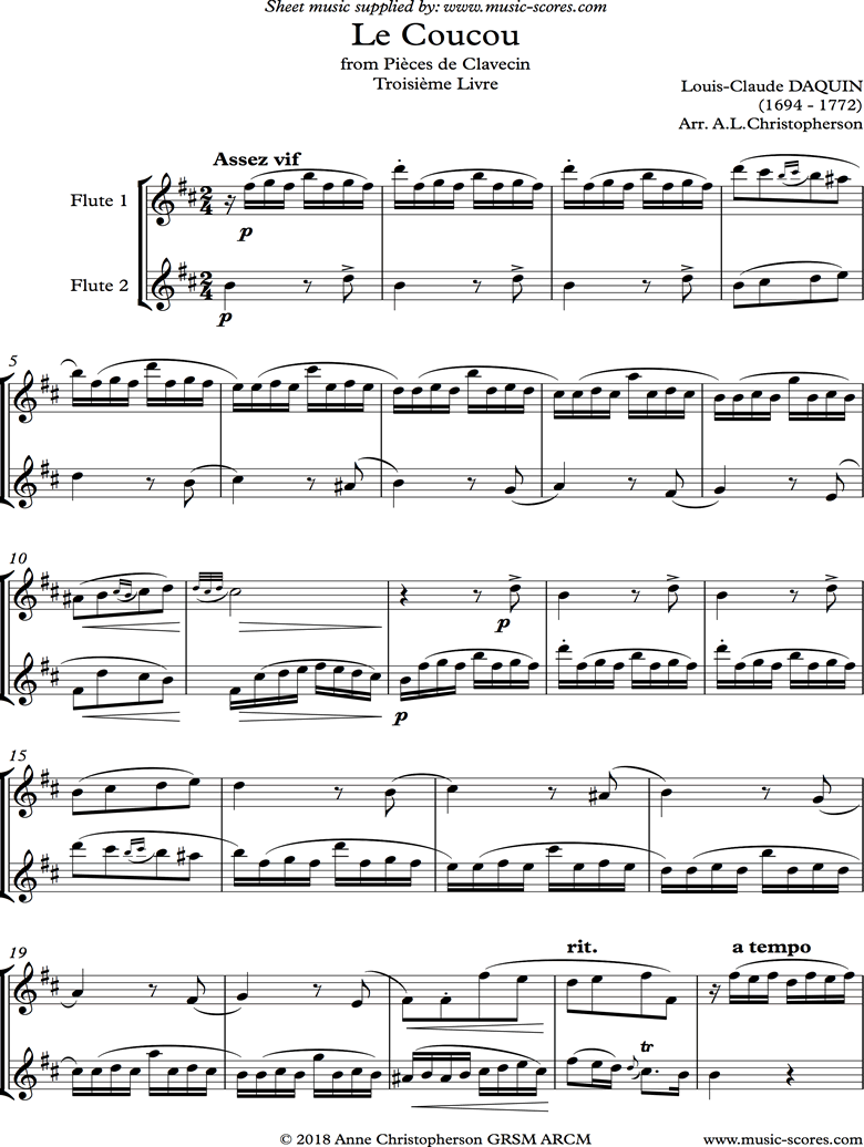 Le Coucou: Flute duo by Daquin
