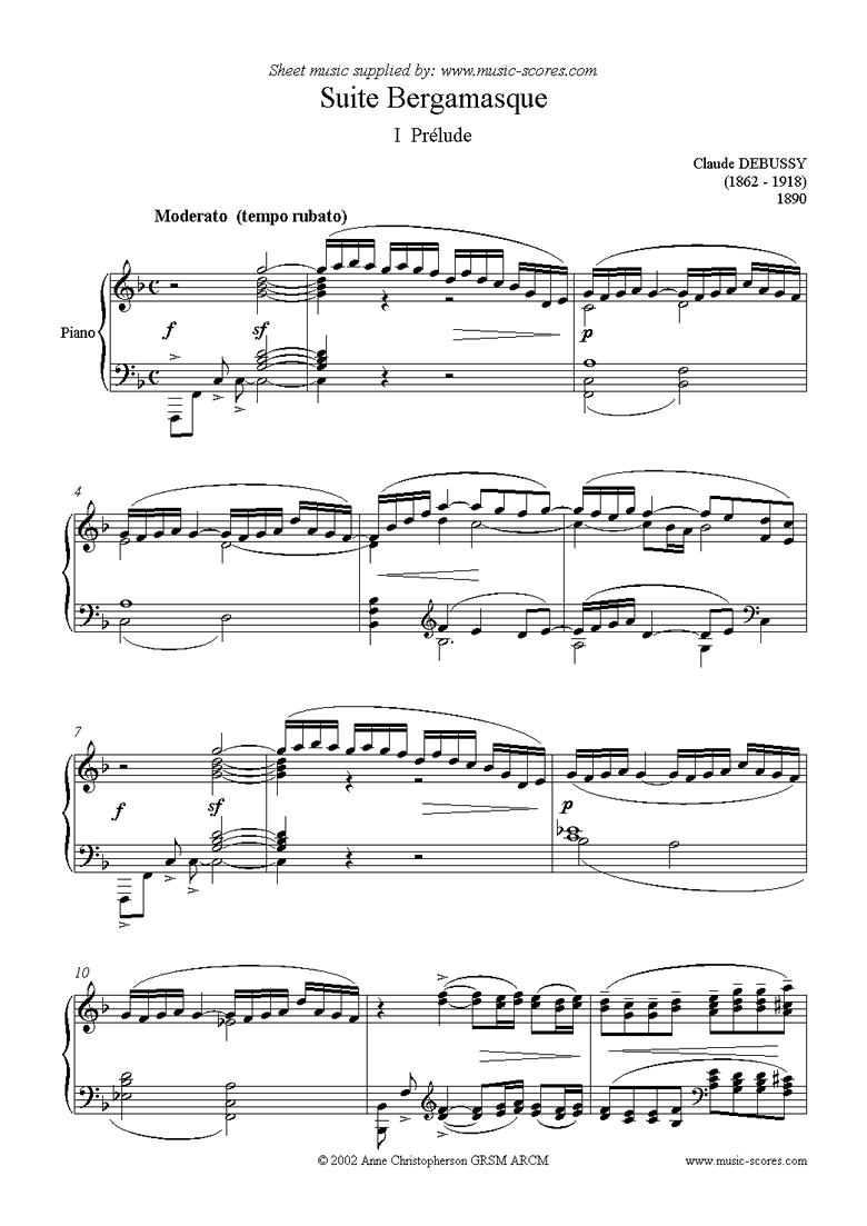 Front page of Suite Bergamasque: 01 Prelude sheet music