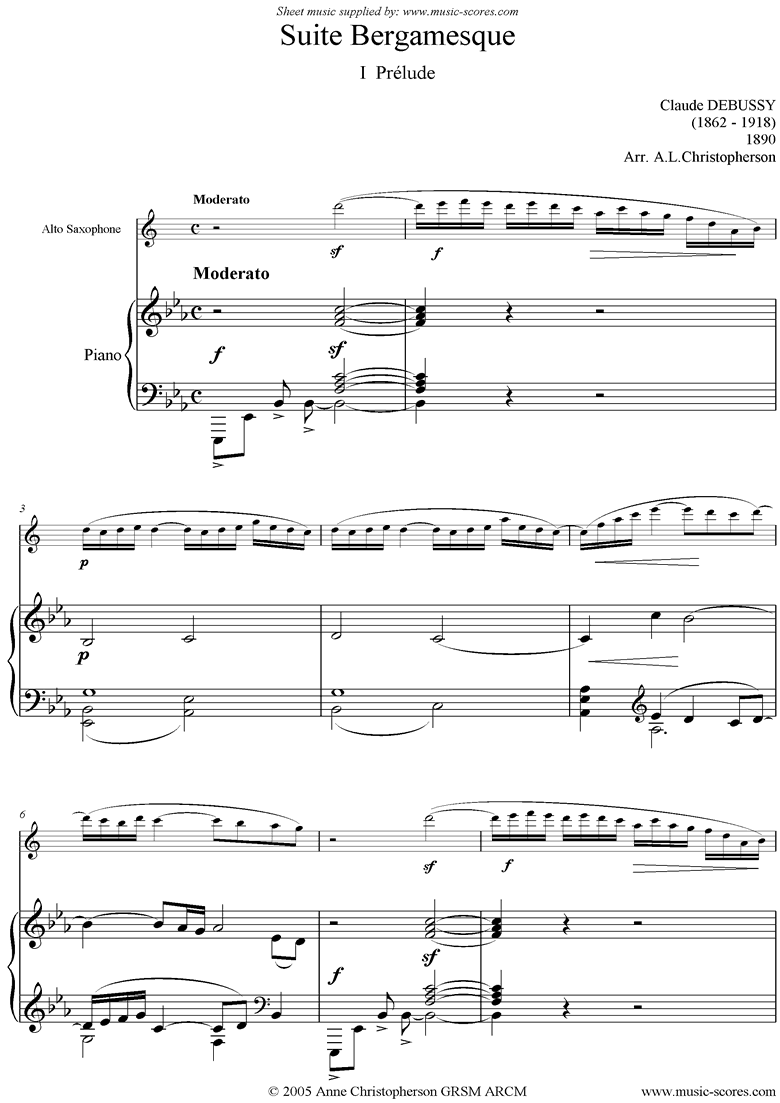 Front page of Suite Bergamasque: 01 Prelude - Alto Sax sheet music