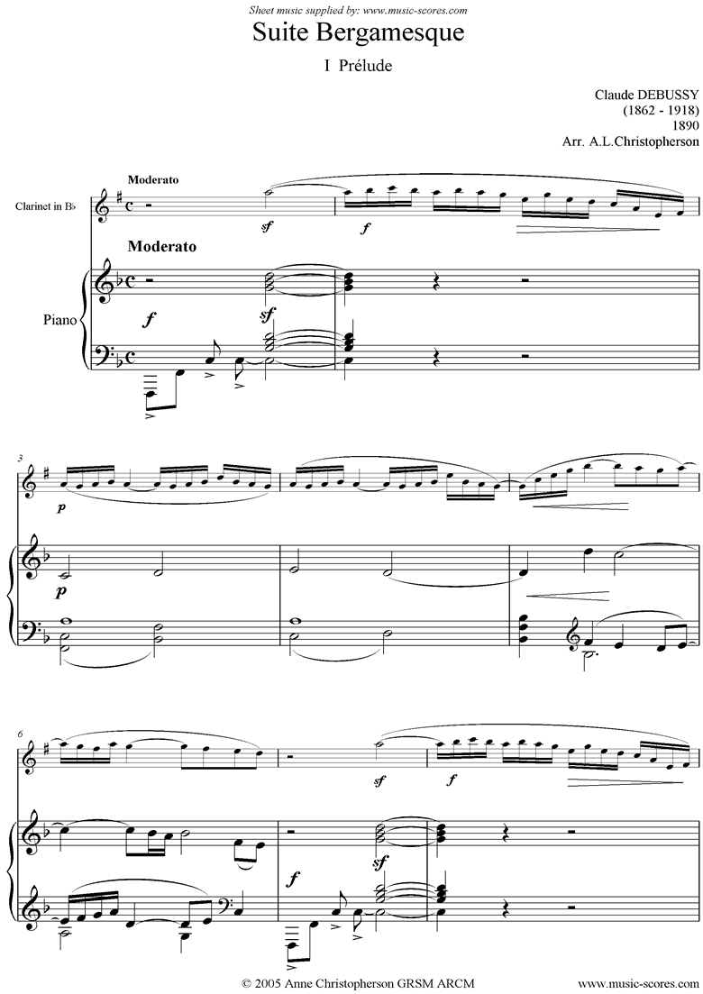 Front page of Suite Bergamasque: 01 Prelude - Clarinet sheet music