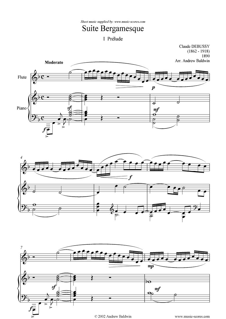 Front page of Suite Bergamasque: 01 Prelude - flute sheet music