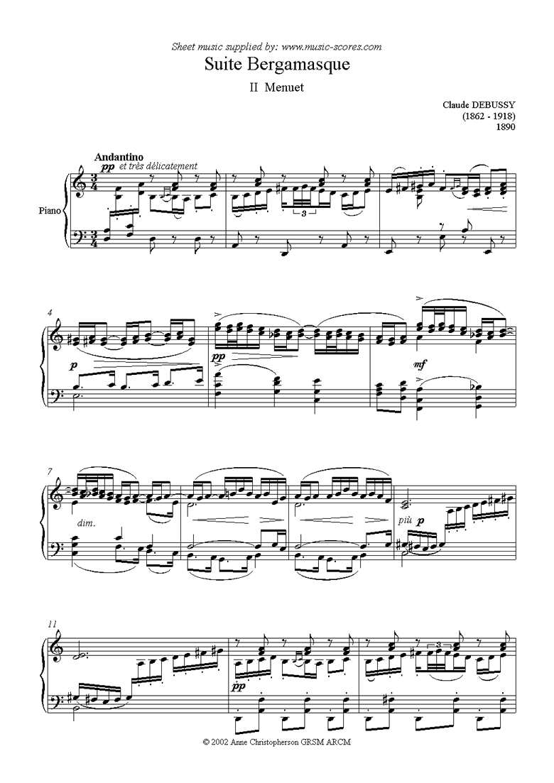Front page of Suite Bergamasque: 02 Menuet sheet music