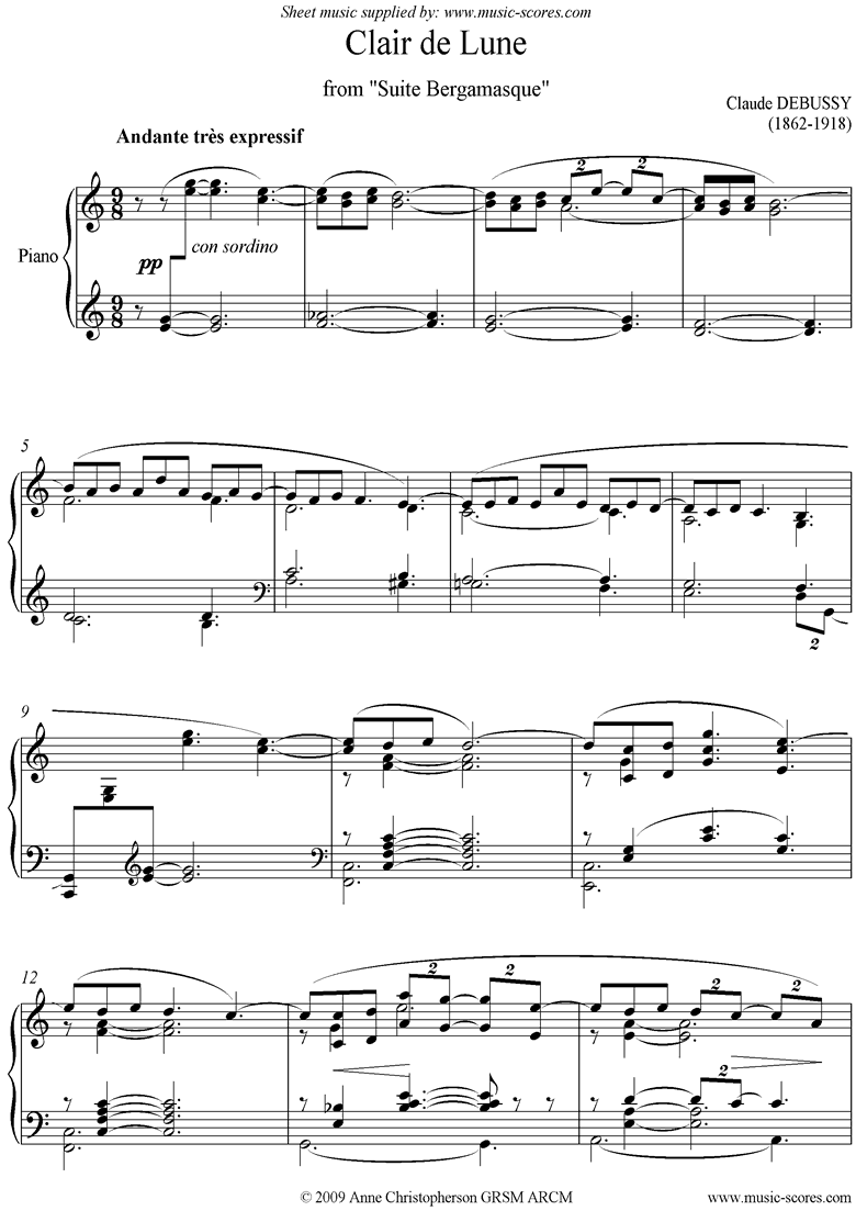 Front page of Suite Bergamasque: 03 Clair de Lune - C major sheet music