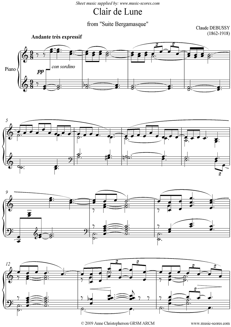 Suite Bergamasque 03 Clair De Lune C Major Sheet Music By Achille Claude Debussy