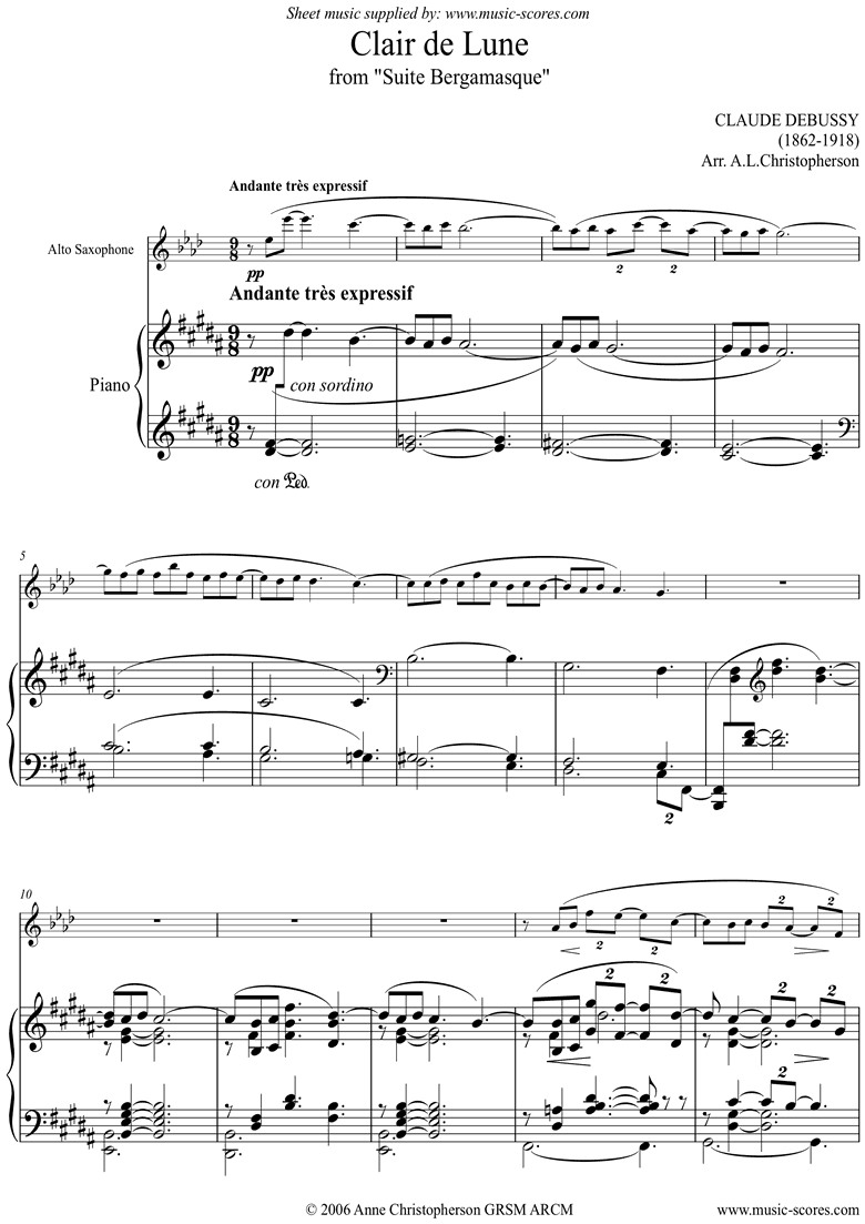 Front page of Suite Bergamasque: 03 Clair de Lune - Alto Sax sheet music