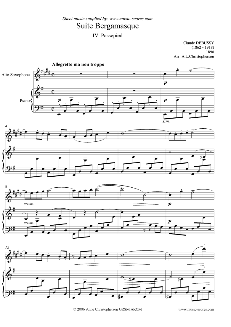 Suite Bergamasque: 04 Passepied - Alto Sax by Debussy