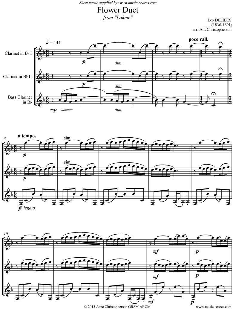The Flower Duet: Lakme: 2 Clarinets, Bass Clarinet by Delibes