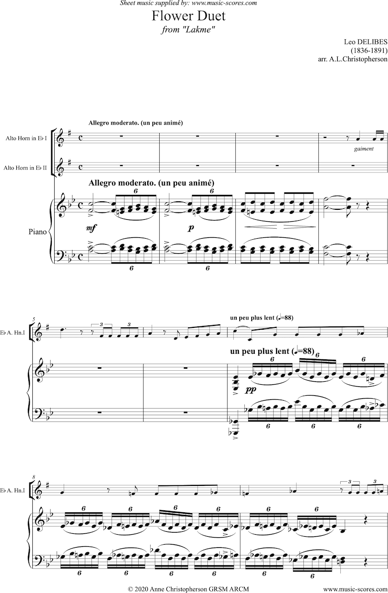 The Flower Duet: Lakme: 2 Alto Horns and piano. Full version. by Delibes