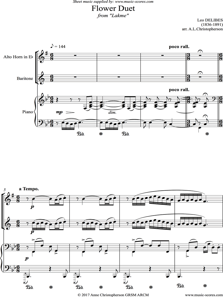 The Flower Duet: Lakme: Alto Horn, Baritone Horn and piano. Bb. by Delibes