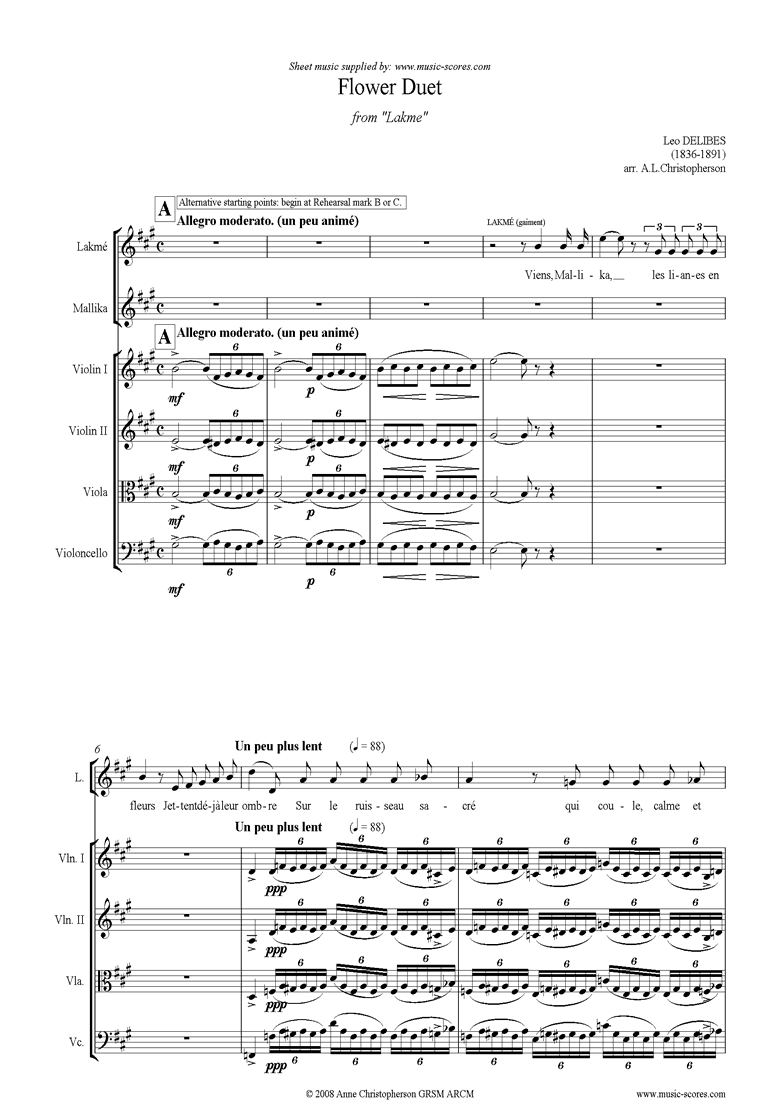 The Flower Duet: Lakme: String Quartet and Voices by Delibes