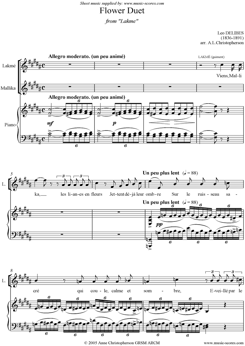 The Flower Duet: Lakme: 2 sopranos and piano by Delibes