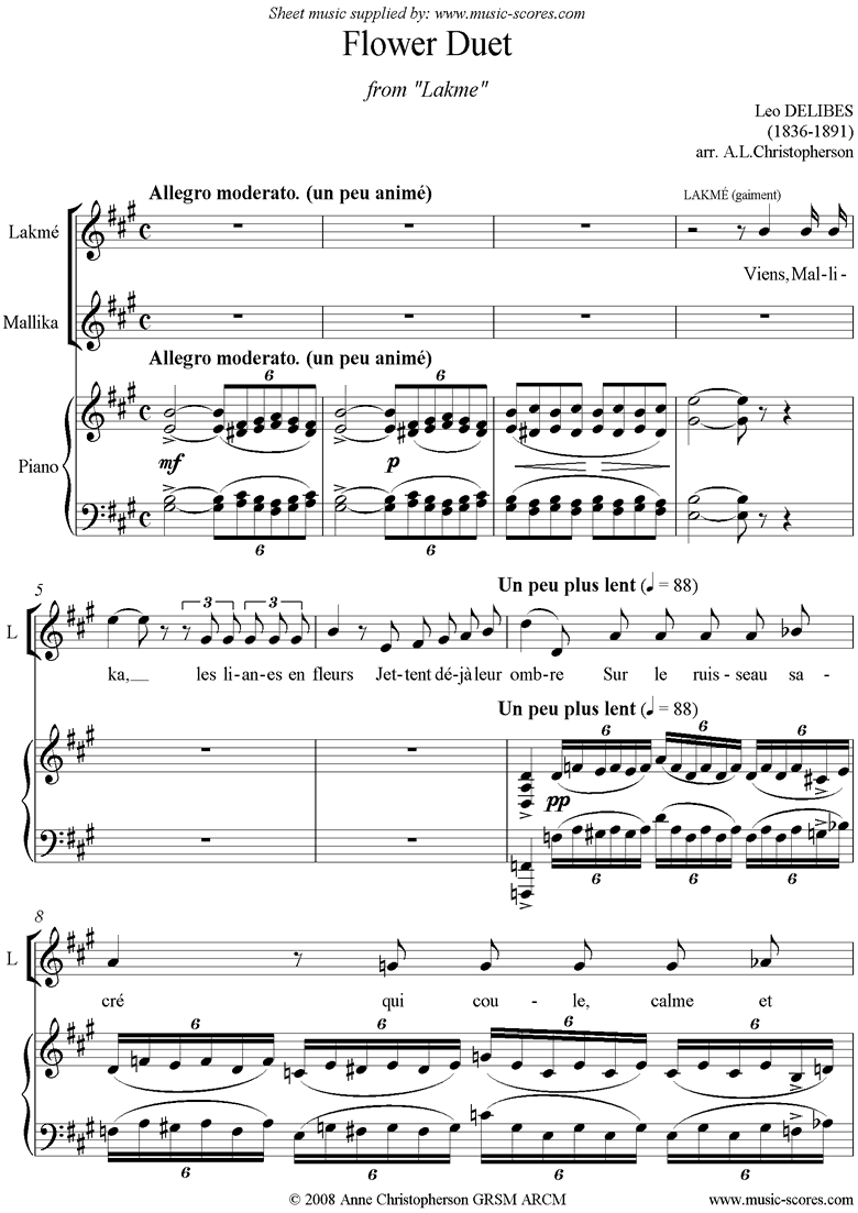 The Flower Duet: Lakme: 2 sopranos and piano by Delibes
