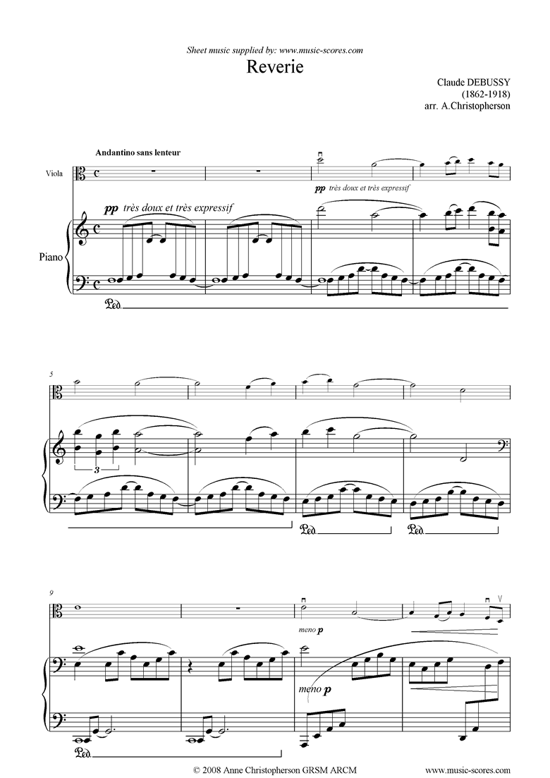Front page of Reverie: Viola 3 sheet music