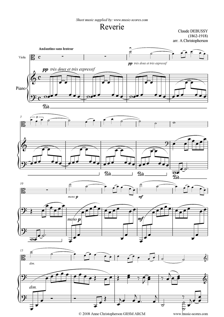 Front page of Reverie: Viola 5 sheet music