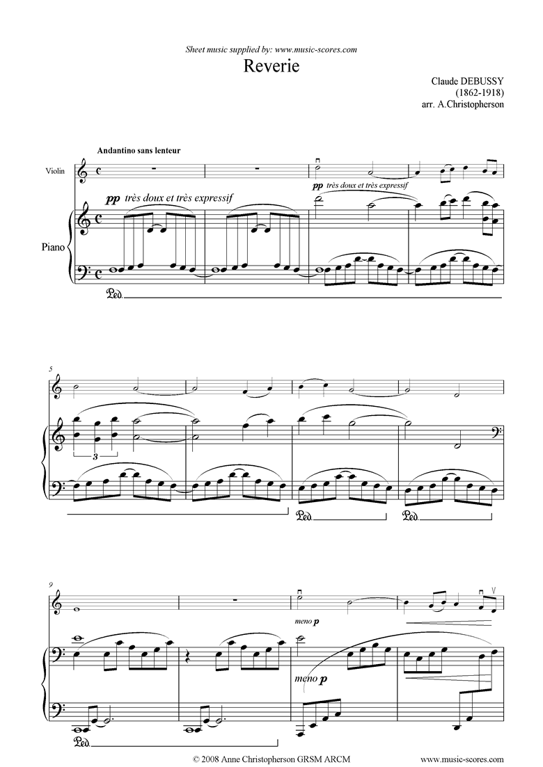 Front page of Reverie: Violin 3 sheet music