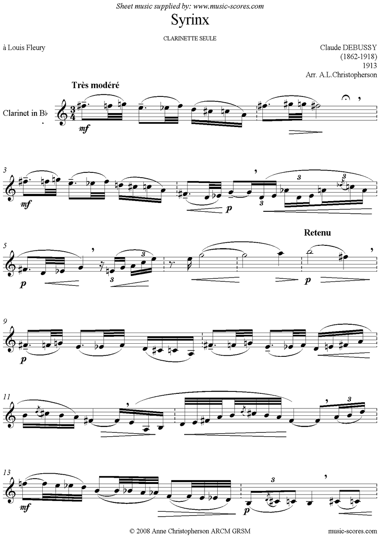 Front page of Syrinx: Clarinet Solo sheet music