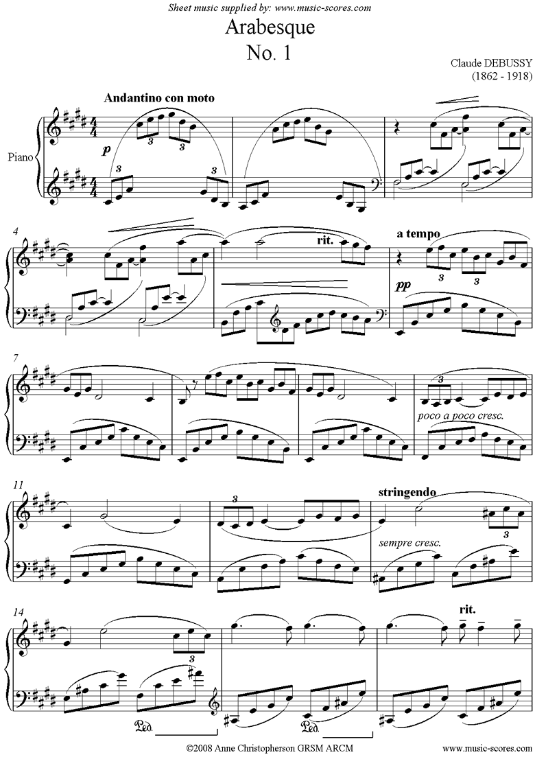 Front page of Arabesque No. 1 sheet music
