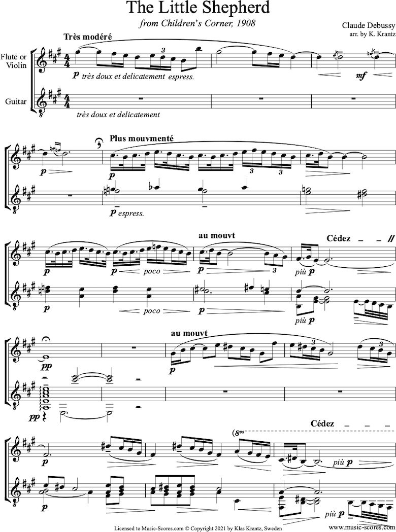 Front page of Childrens Corner: 5: The Little Shepherd: Flute, Guitar sheet music