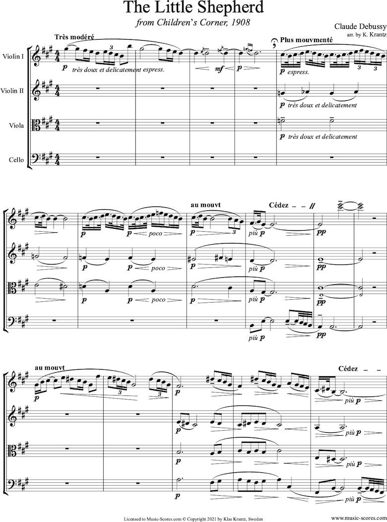 Front page of Childrens Corner: 5: The Little Shepherd: String Quartet sheet music