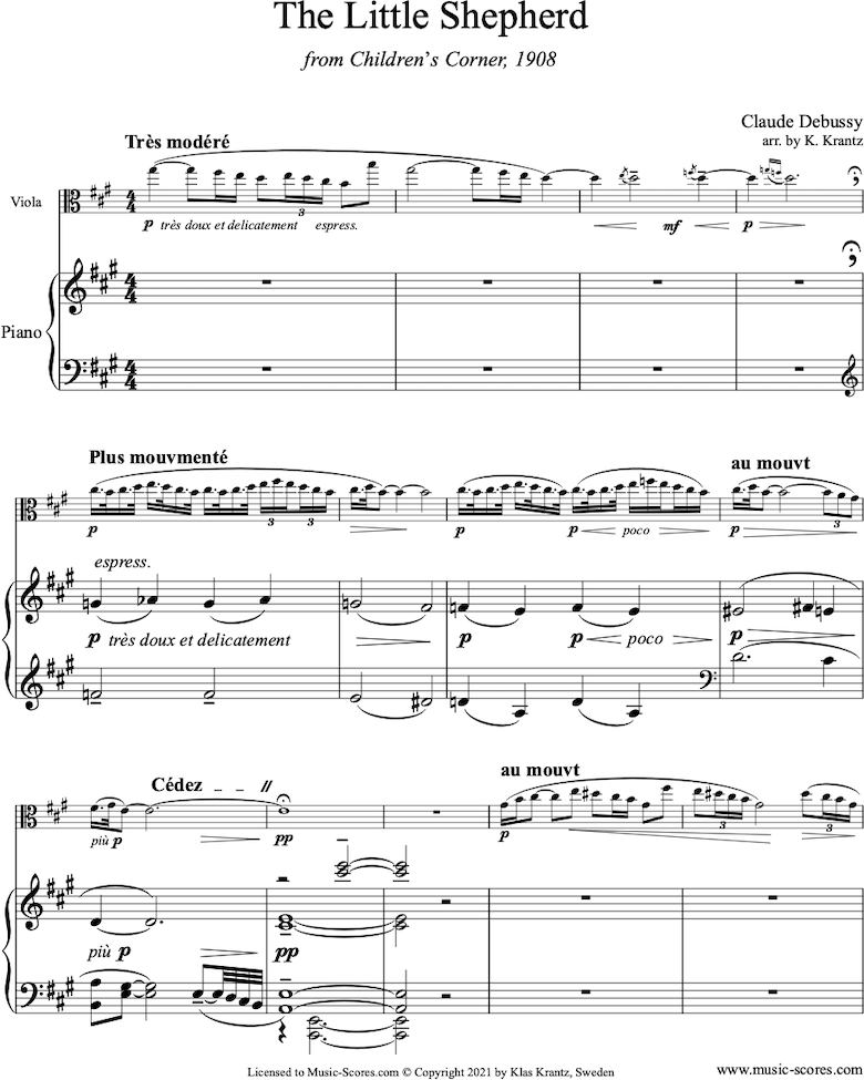 Front page of Childrens Corner: 5: The Little Shepherd: Viola, Piano sheet music