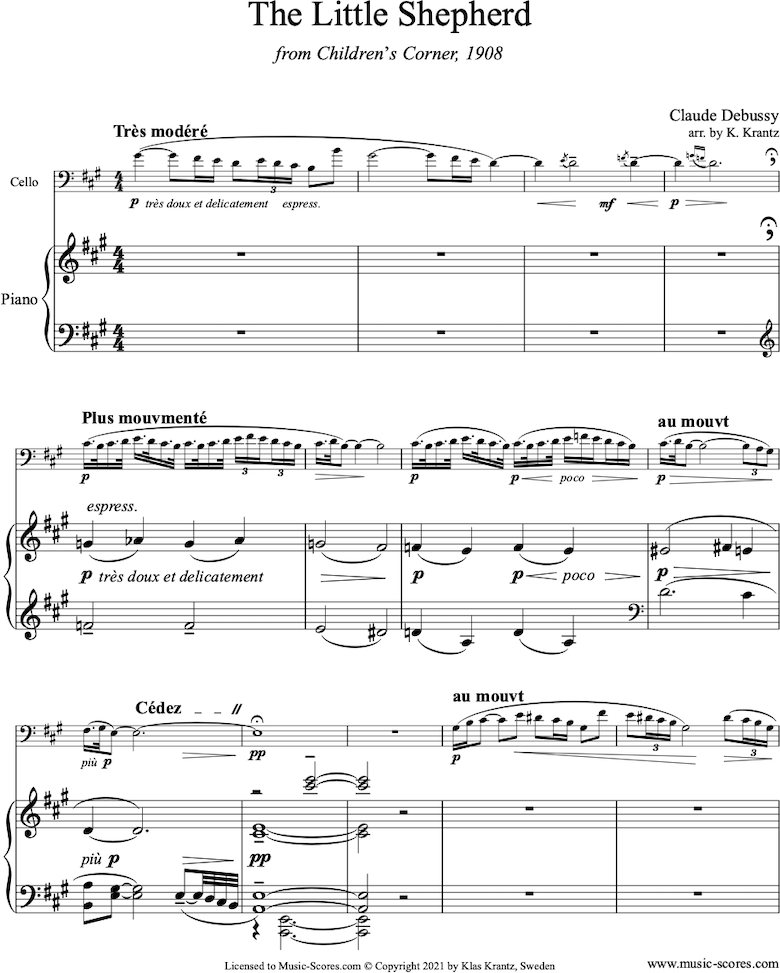 Front page of Childrens Corner: 5: The Little Shepherd: Cello, Piano sheet music
