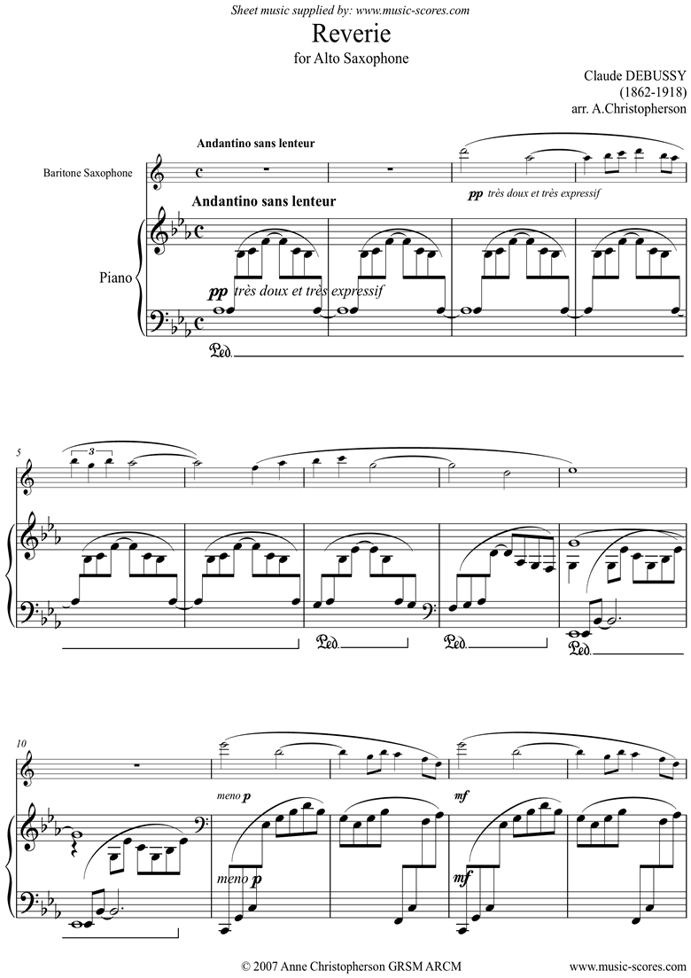 Front page of Reverie: Baritone Sax sheet music