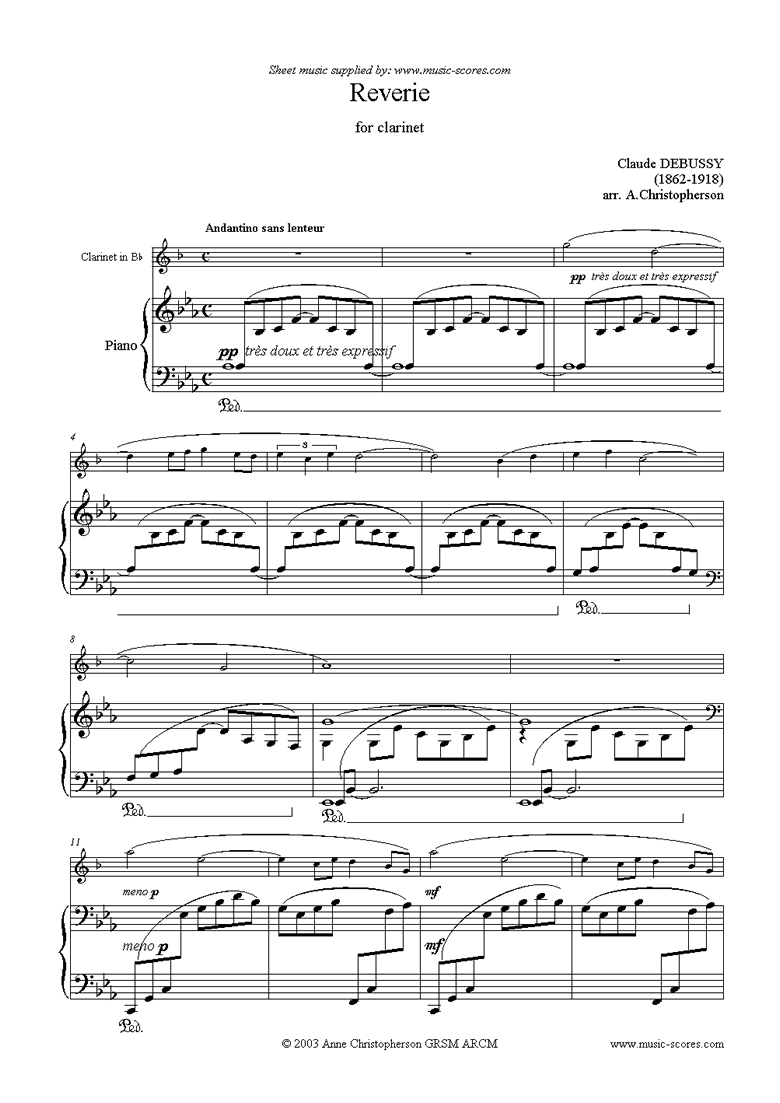 Front page of Reverie for Clarinet sheet music