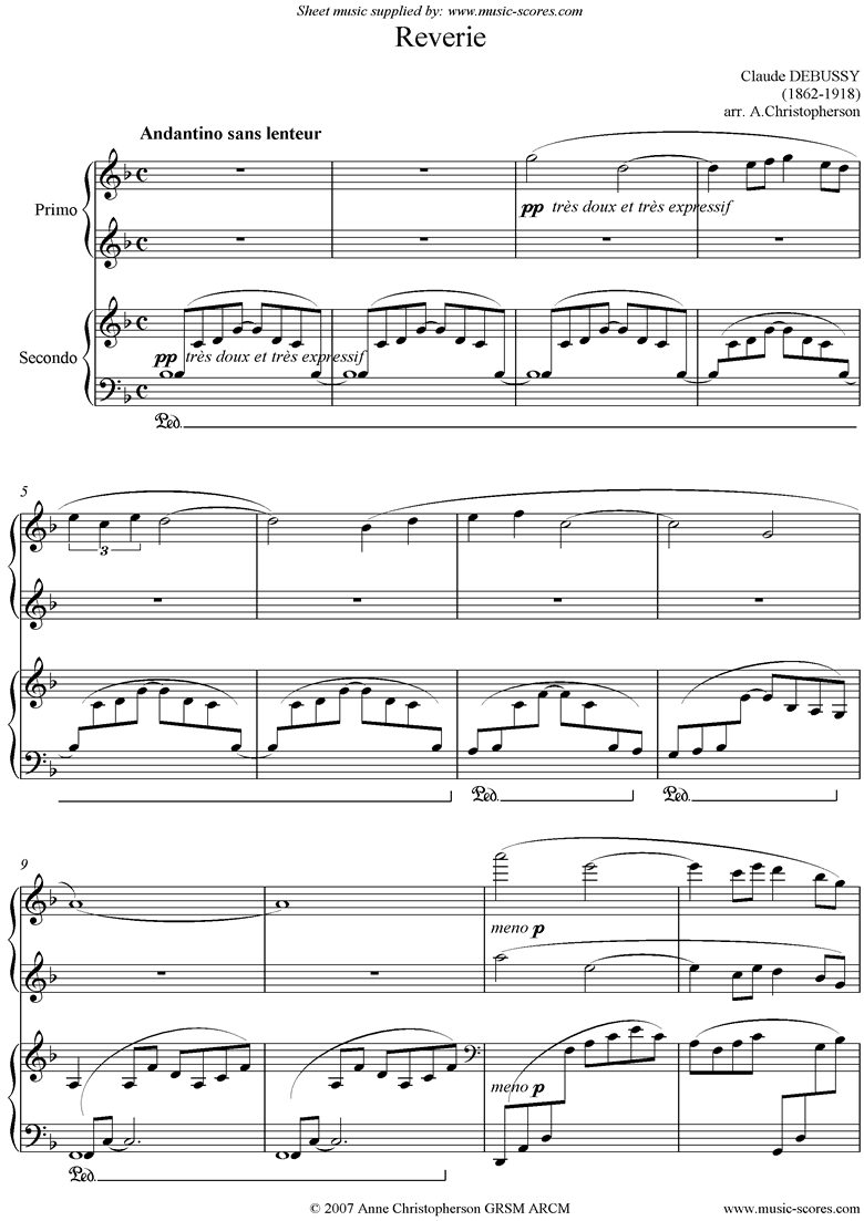 Front page of Reverie for Piano Duet sheet music