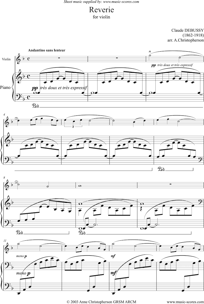 Front page of Reverie for Violin sheet music