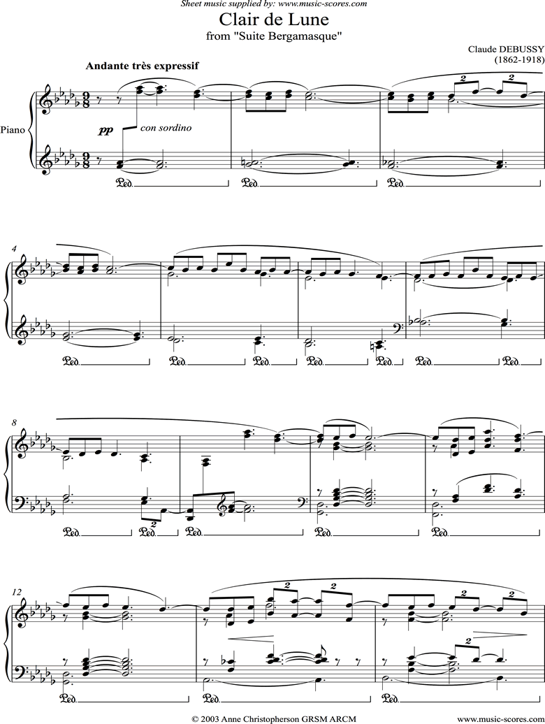 Front page of Suite Bergamasque: 03 Clair de Lune - flute sheet music