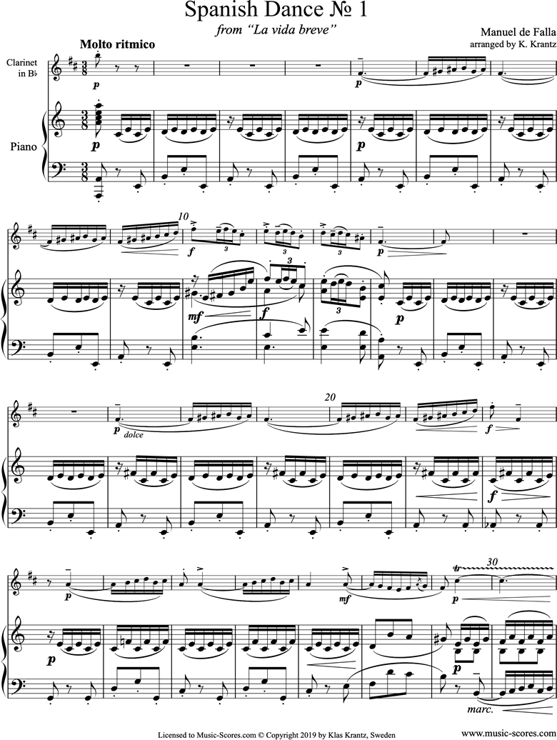 Front page of La Vida Breve: Spanish Dance No.1: Clarinet, Piano sheet music