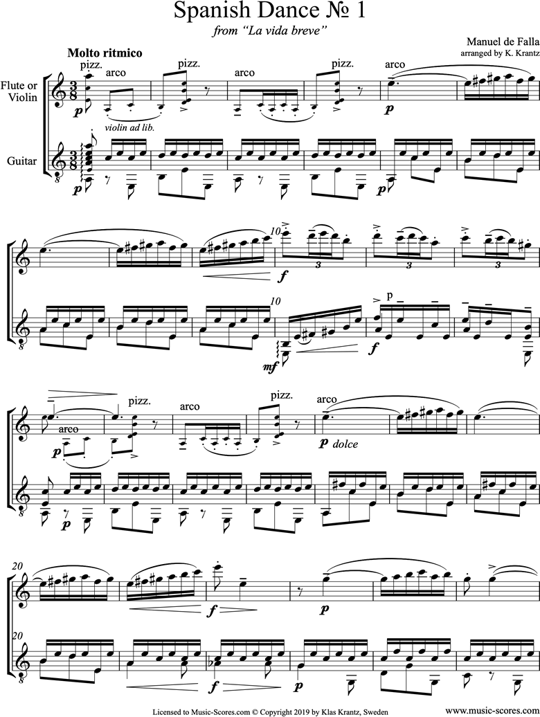 Front page of La Vida Breve: Spanish Dance No.1: Flute, Guitar sheet music