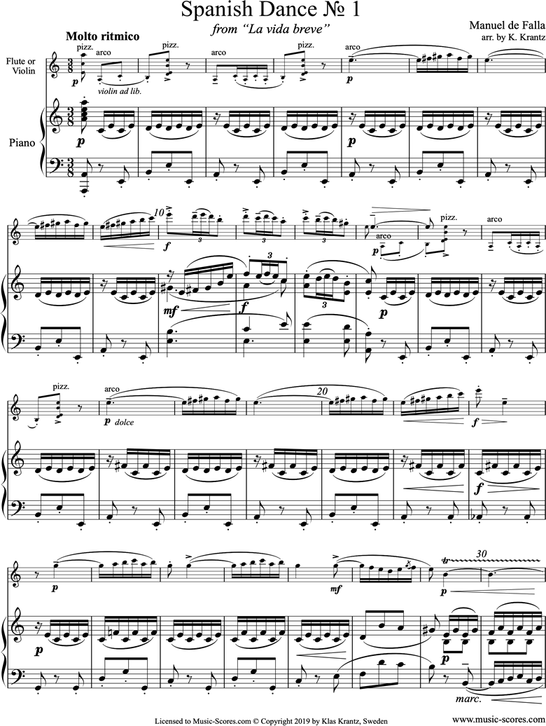 Front page of La Vida Breve: Spanish Dance No.1: Flute, Piano sheet music