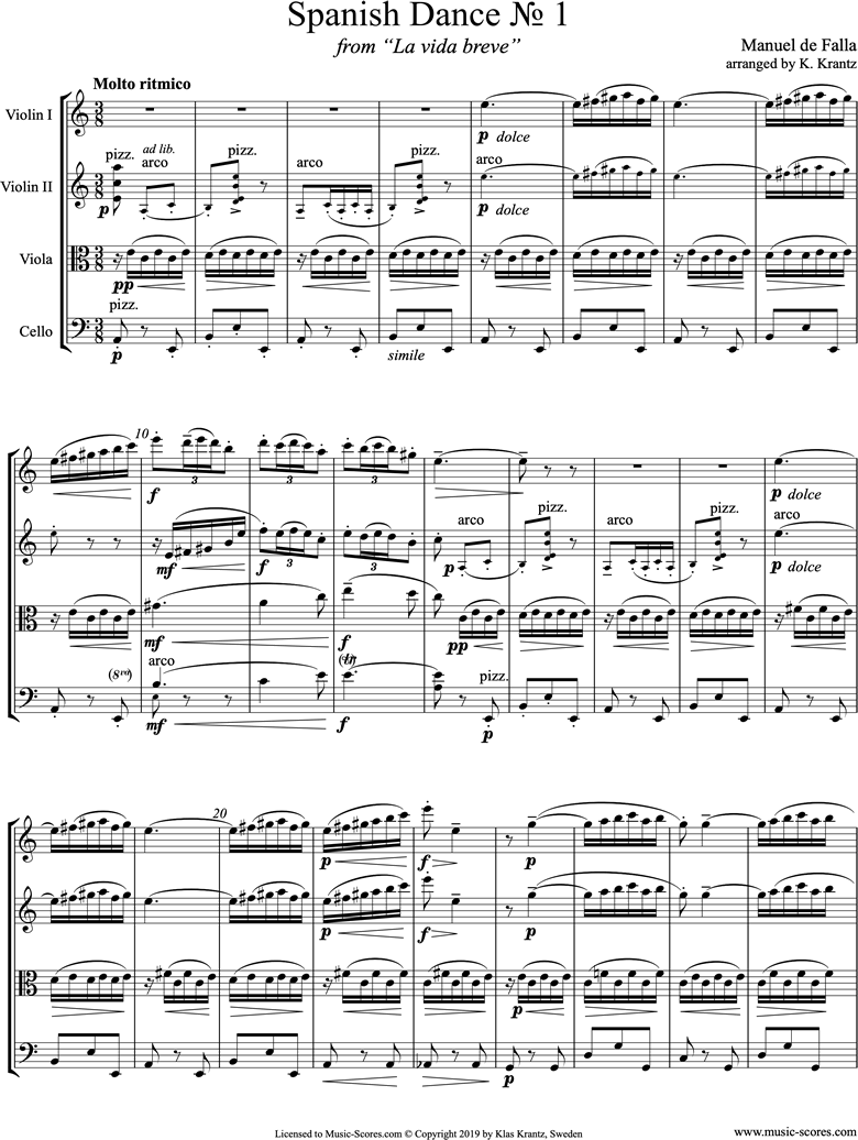 Front page of La Vida Breve: Spanish Dance No.1: String Quartet sheet music