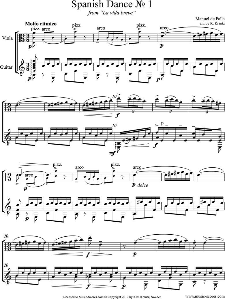 Front page of La Vida Breve: Spanish Dance No.1: Viola, Guitar sheet music